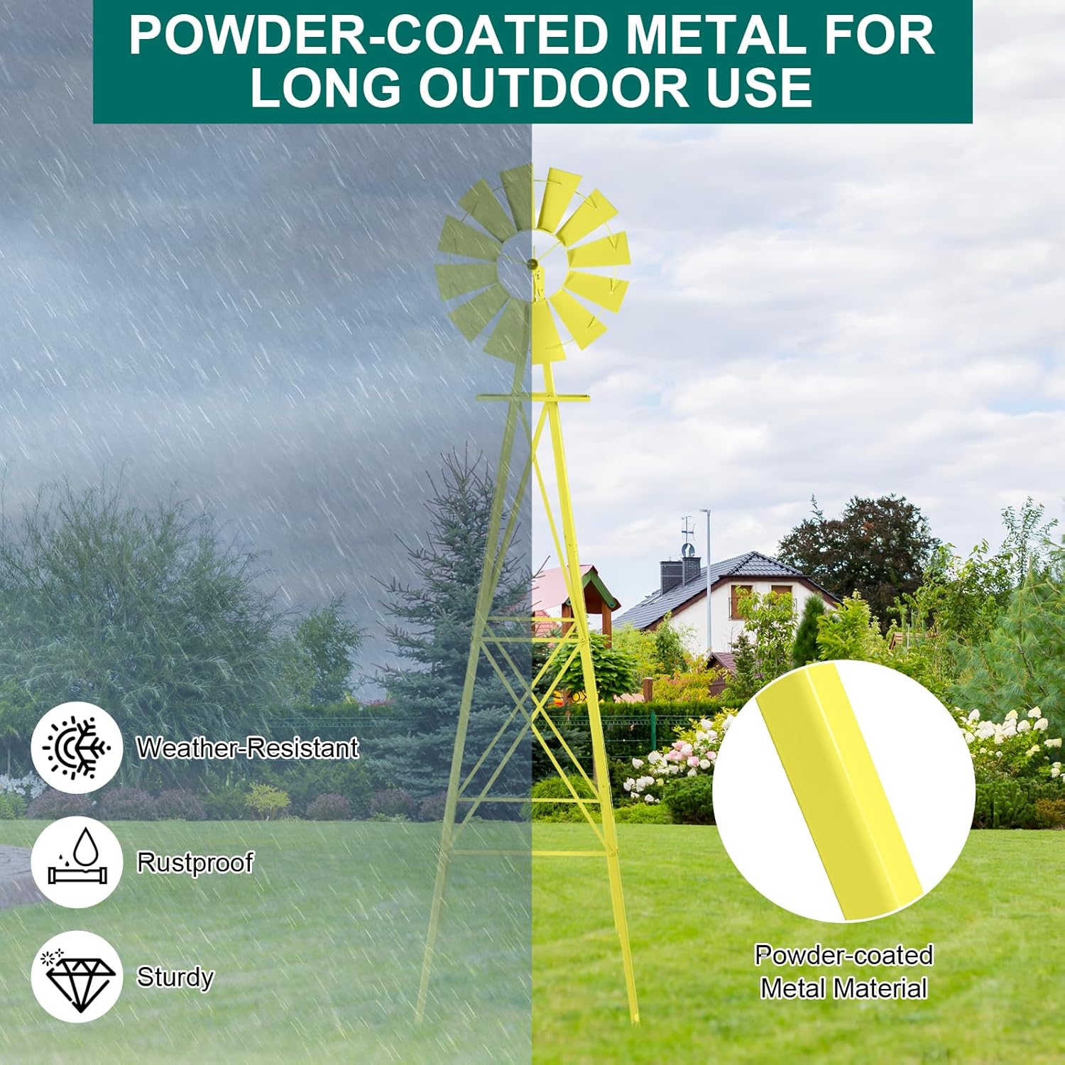 Garden Windmill for Yard Decor, 8 ft Tall Metal Windmill with Spinning Blades, Weather-Resistant Outdoor Windmill for Lawn, Farmhouse, Rustic & Farm Decor,Yellow