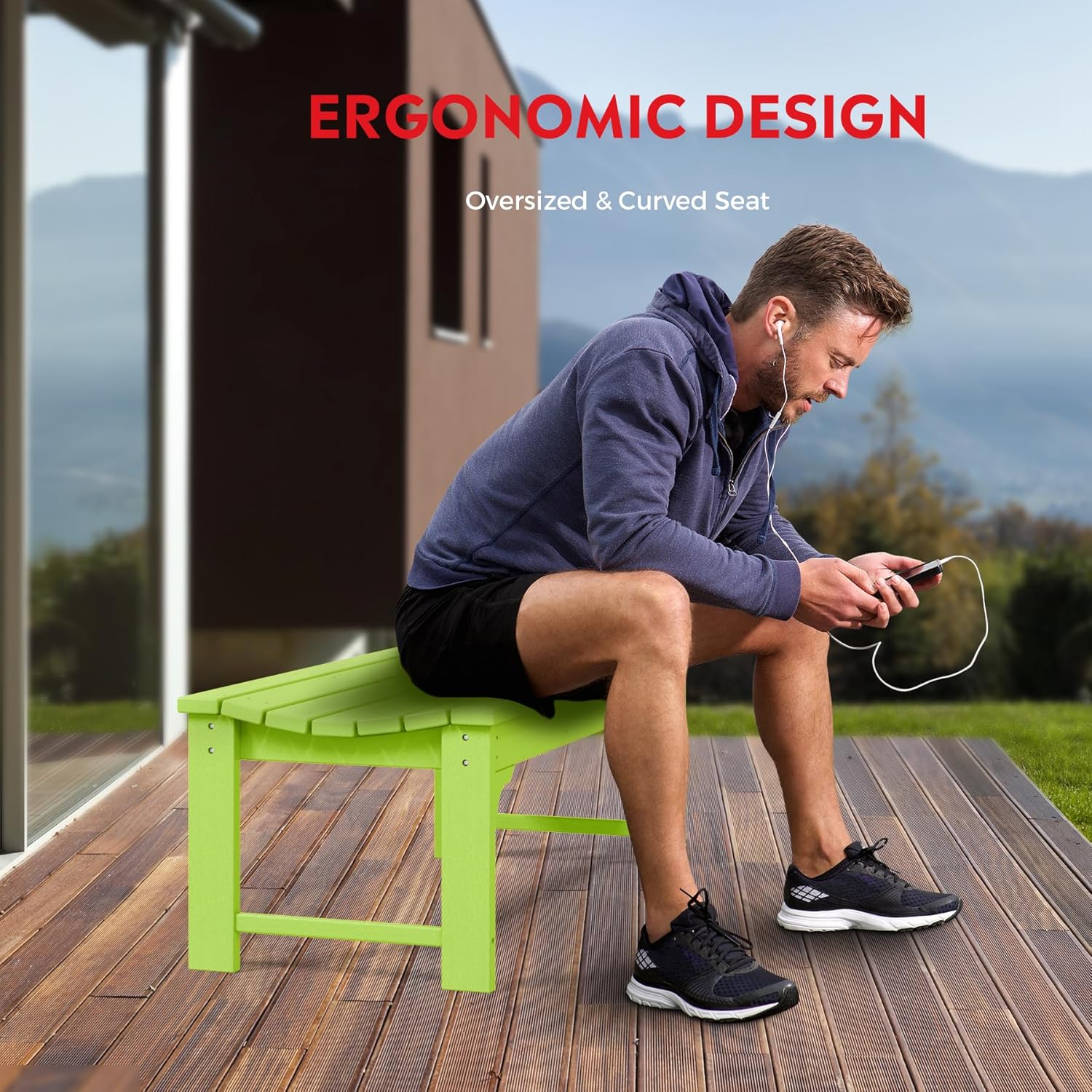 Outdoor Benches Weatherproof, All Weather Resistant Park Bench Poly Lumber Backless Garden Bench Seat for Entryway Front Porch, Lime