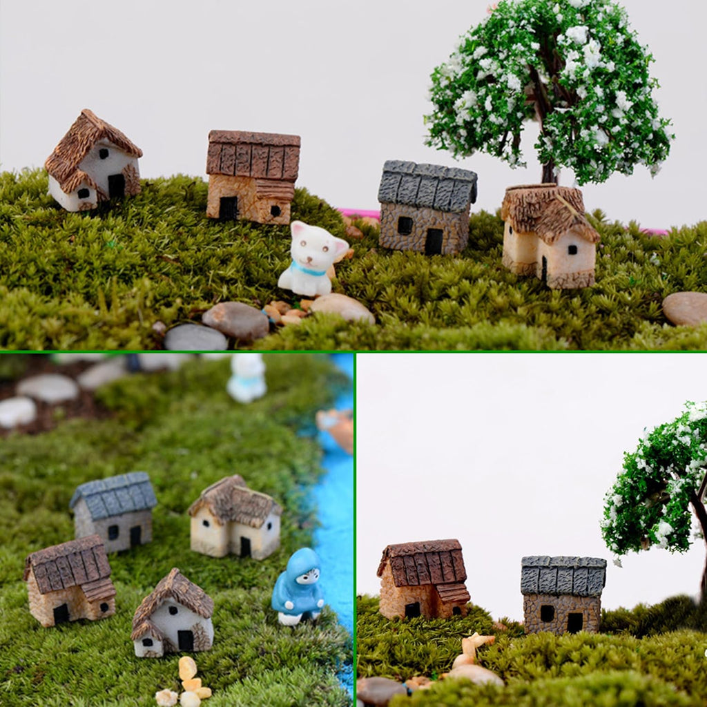 10PCS Mini House Miniature Resin House Figurines Small Village Cottage Fairy Garden Accessories Outdoor Micro Landscape Decor Mini Garden Lawn Terrariums Plant Pots Ornament