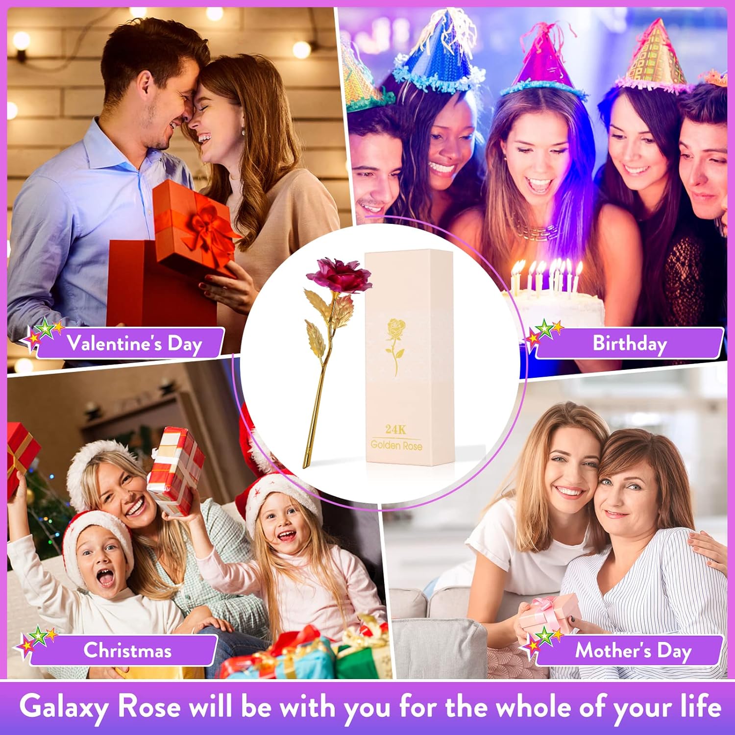 Mothers Day Mom Gifts for Women Birthday Gifts for Women Galaxy Rose Glass Flowers Forever Eternal Roses Artificial Flowers Gifts for Grandma Wife Daughter