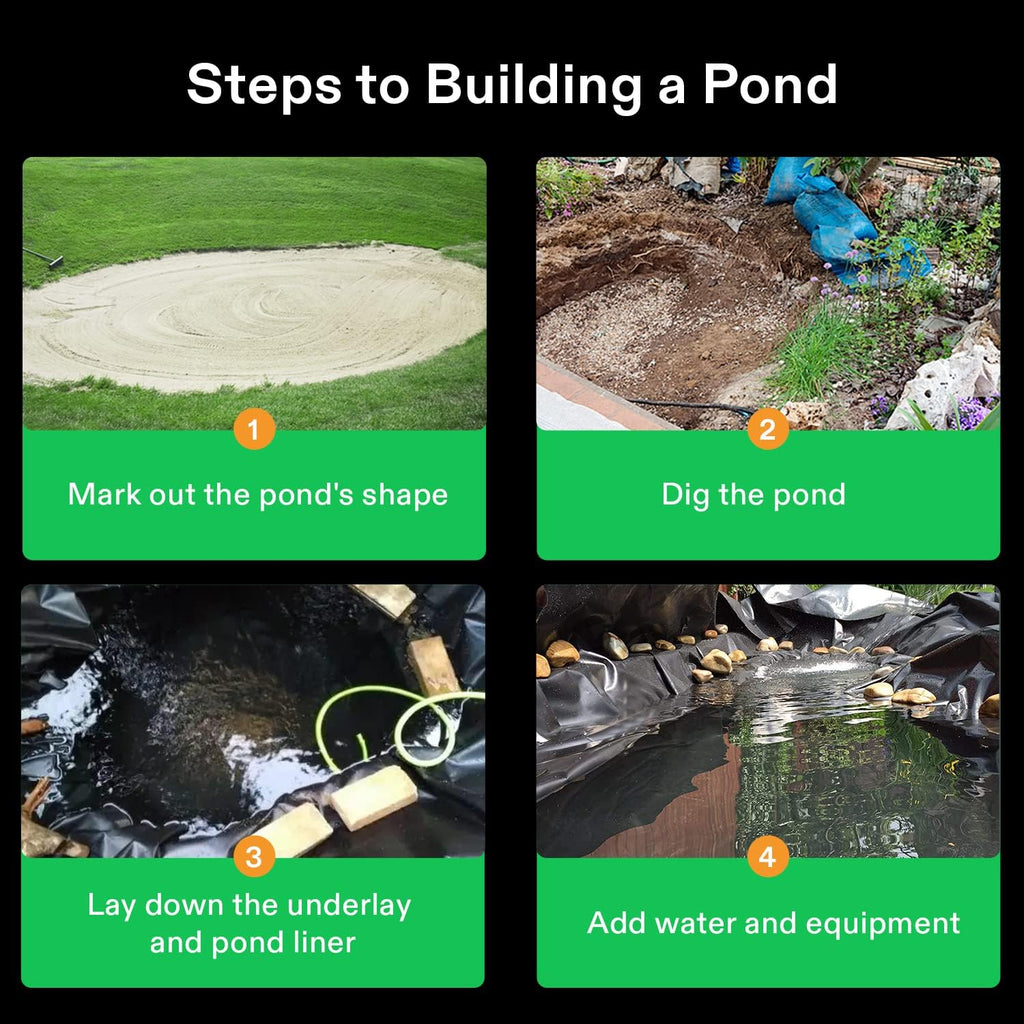 VIVOSUN 10 x 13 Feet Pond Liner, 14.5 Mil Durable LLDPE Pond Liners for Koi Ponds, Aquaculture and Water Gardens, Black