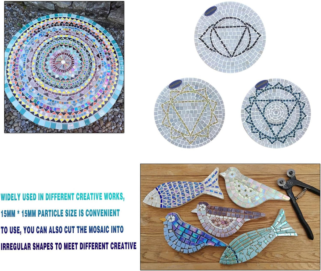 SMEIINIK 1.1lb Bulk Single Iridescent Color Mosaic Tiles for Crafts, Glass Mosaic Pieces for Mosaic Puzzles, Stained Glass Tiles for Mosaic DIY, Mosaic Making Supplies(AJ09-22)