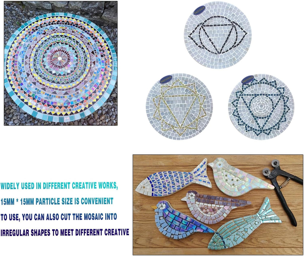 SMEIINIK 1.1lb Bulk Single Iridescent Color Mosaic Tiles for Crafts, Glass Mosaic Pieces for Mosaic Puzzles, Stained Glass Tiles for Mosaic DIY, Mosaic Making Supplies(WJ41-6)