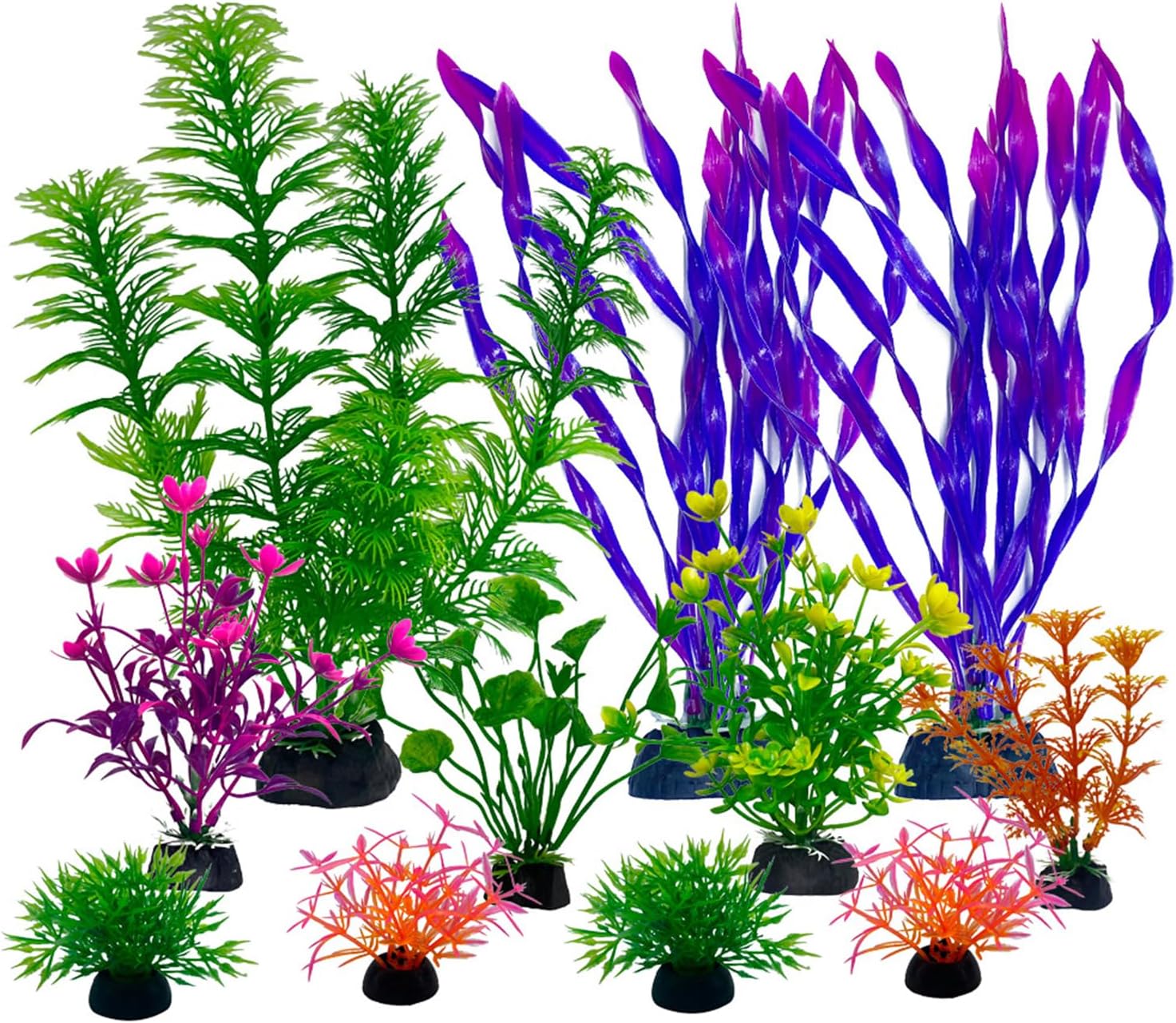11 Pieces Colorful Artificial Fish Tank Decorations, Aquarium Decorations Fish Tank Purple Artificial Plastic Plants, Small to Large (4-8Inch)