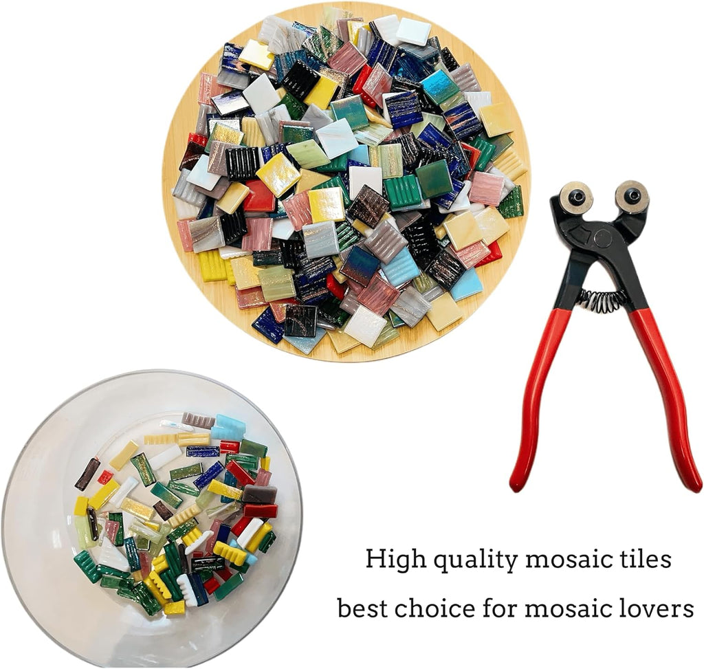 SMEIINIK 1.5 lb Bulk Mosaic Tiles for Crafts, Consisting of a Mix of Iridescent Mosaic Tiles and Gold-Textured Glass Mosaic Tiles, 3/4-Inch Square Mosaic Glass Pieces (240pcs, Multicolor), HT001