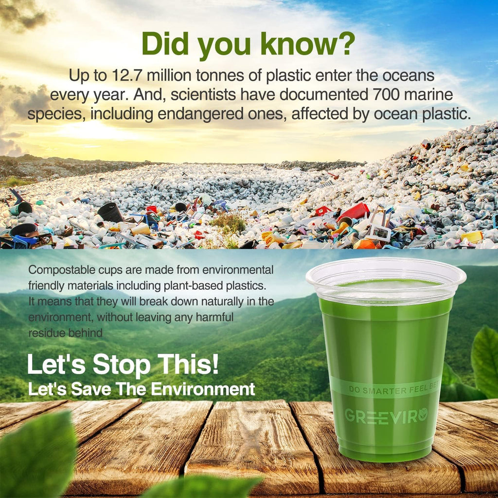 Compostable Plant-Based Clear Plastic Cups 9oz Thick, Reusable, Disposable Iced Coffee Cups for Smoothies, Beer & Any Beverages for Parties, Weddings & Gatherings (9oz)