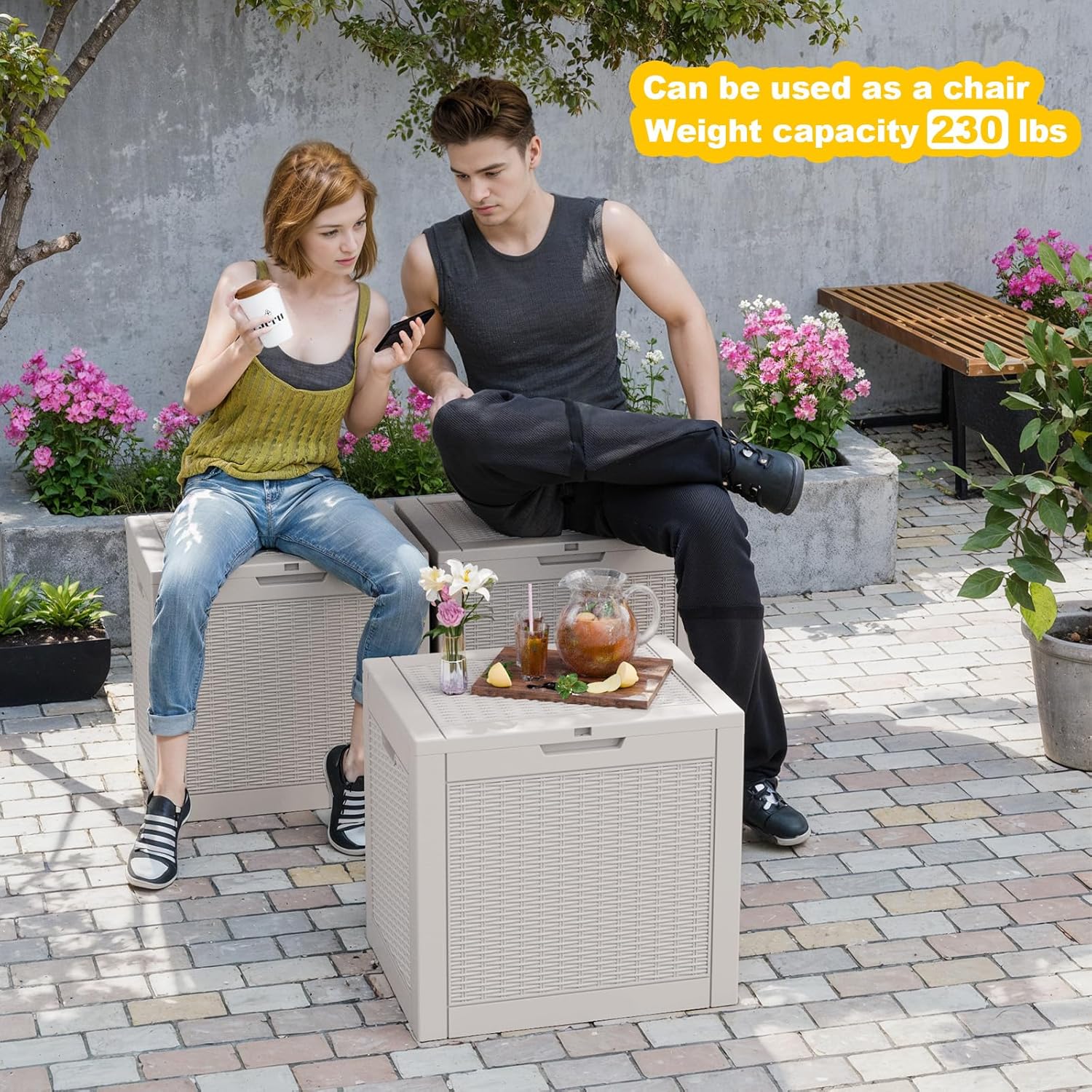 37 Gallon Outdoor Deck Box,Storage Lockable Waterproof Patio Furniture,Garden Tools,Cushions,Pool Accessories Outside Storage Resin Box(Grey)