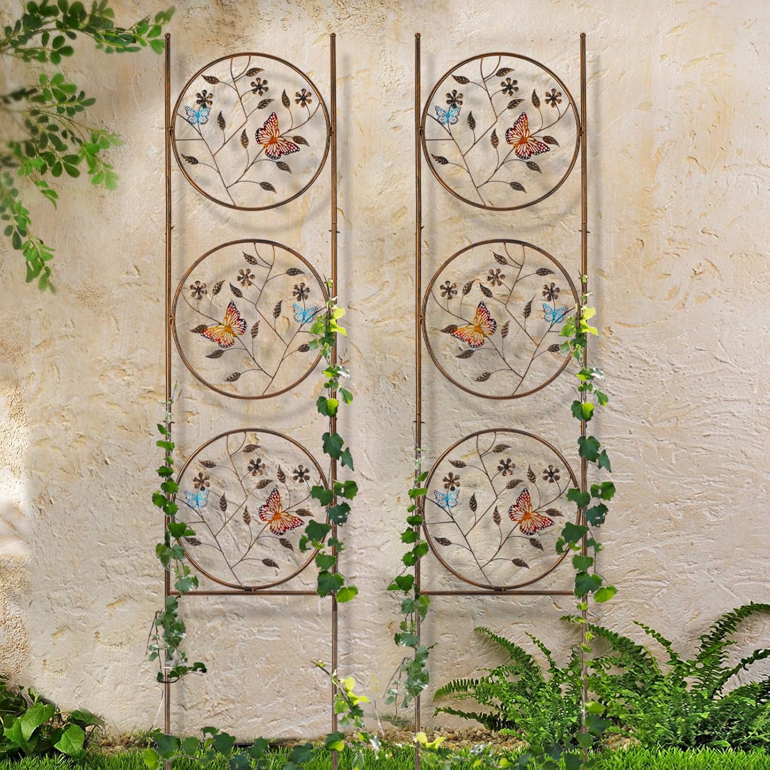 Set of 2 Butterfly Metal Garden Trellis for Climbing Plants, Decorative Vegetables Flowers Vine Trellis for Outdoor Patio 55'' H x 12.4'' W