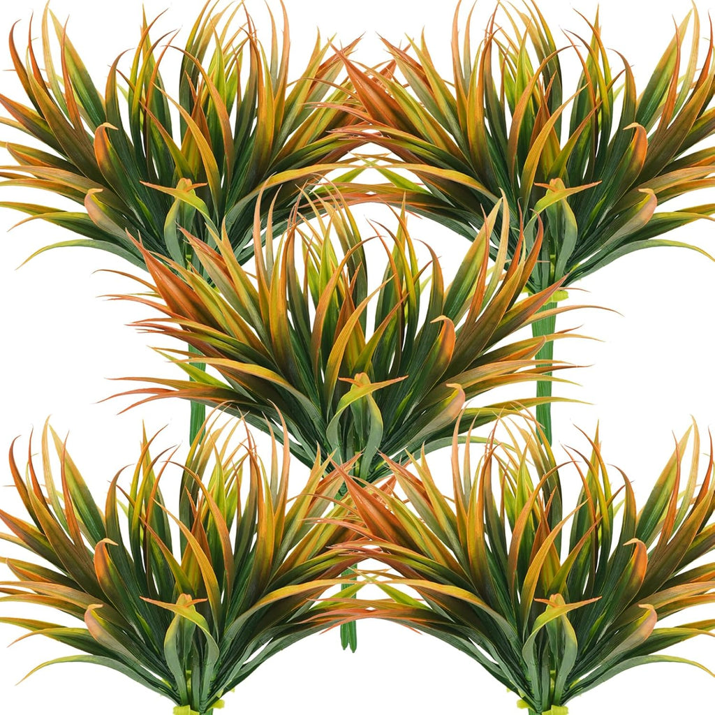 32 Pcs Artificial Grass Fake Plants 17.3in Outdoor Plastic Plants UV Resistant Greenery Fake Grass for Home Window Garden Office Patio Hanging Planter Pathway Front Porch Décor Orange Yellow