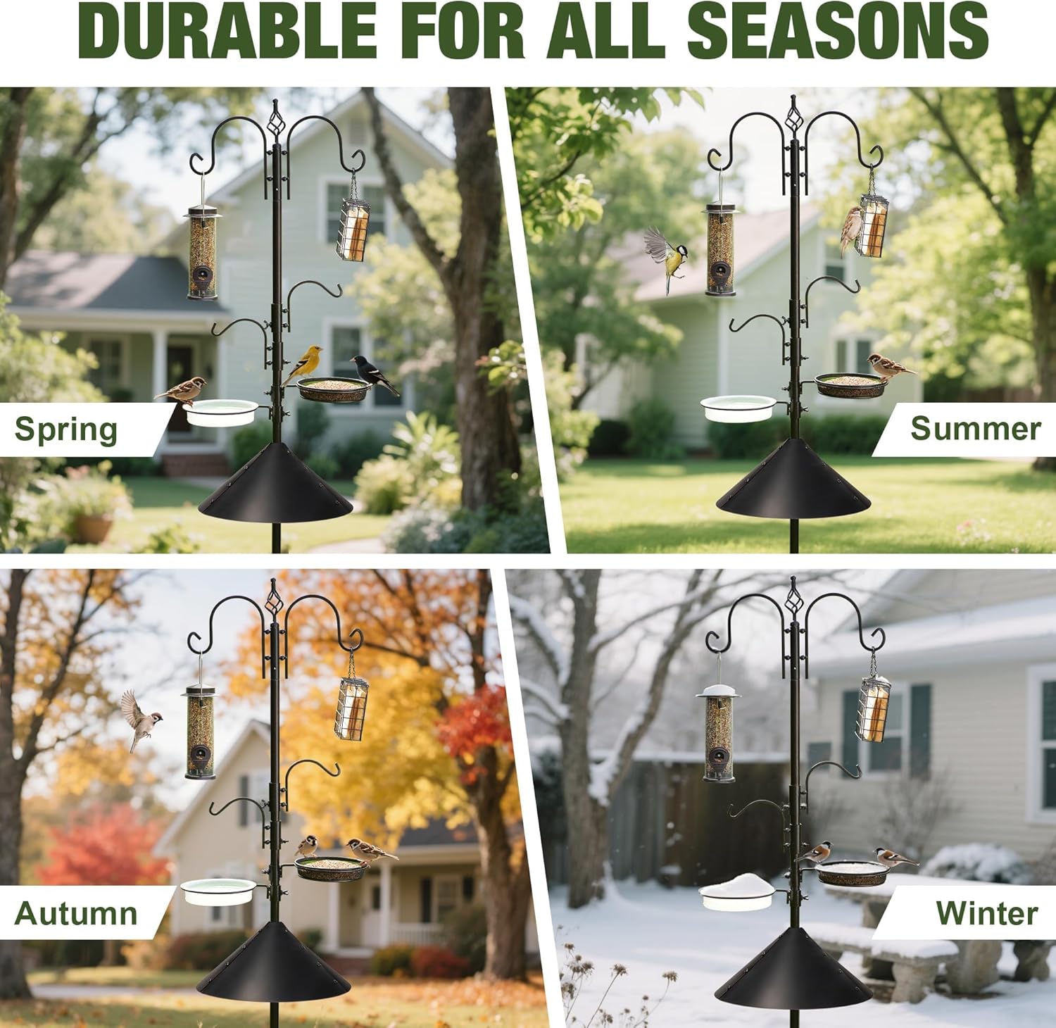 ERYTLLY Bird Feeders Bird Feeding Station Kit Bird Feeding Pole Wild Bird Feeder Hanging Kit with Squirrel Guard Baffle Suet Cage Tube Bird Feeder Planter Hanger Multi Feeder for Attracting Wild Birds