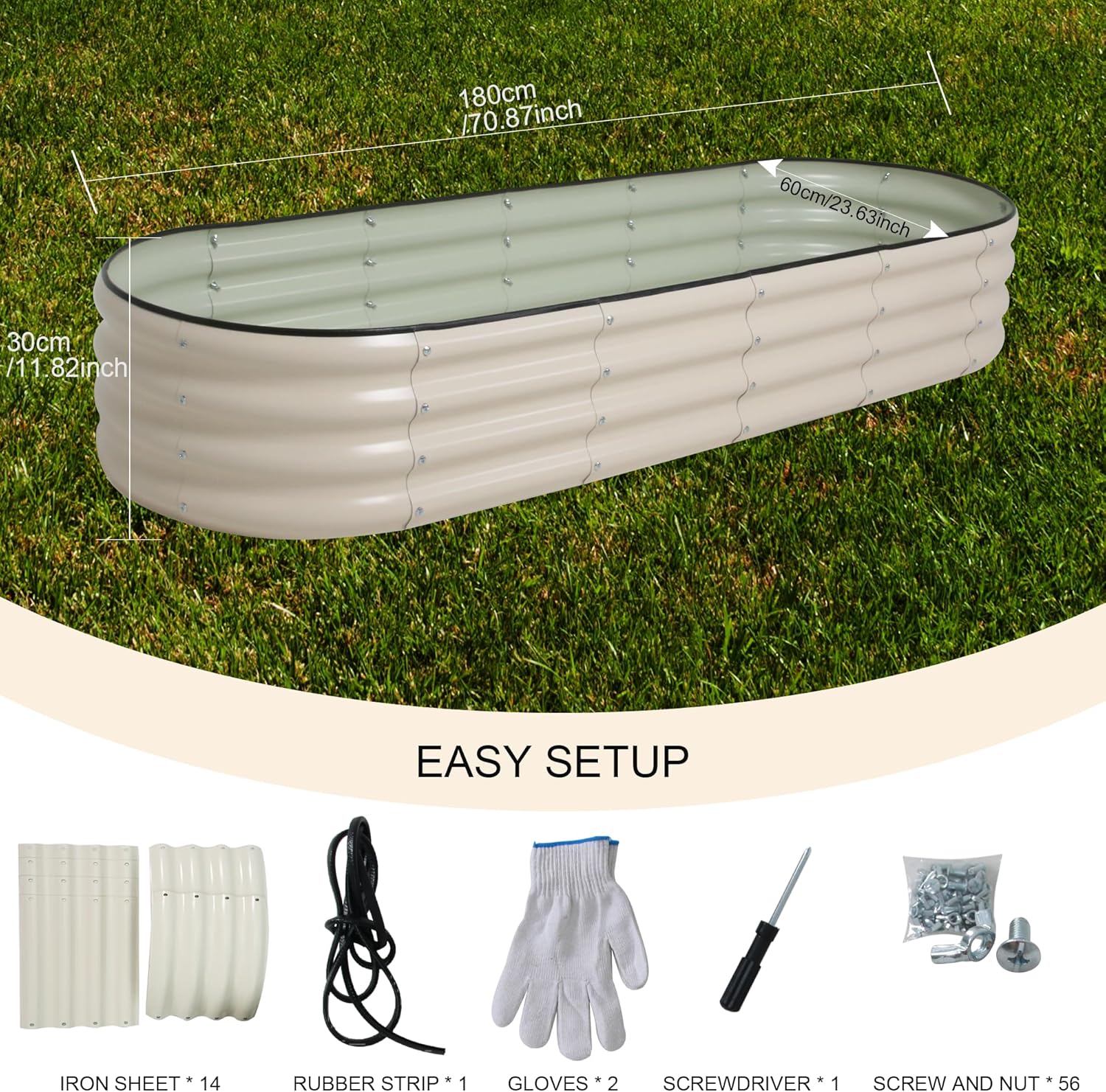 Galvanized Raised Garden Bed Kit Outdoor Metal Garden Planter Box for Backyard Gardening, Planting Vegetables, and Patio (70.8"x23.6"x11.8")