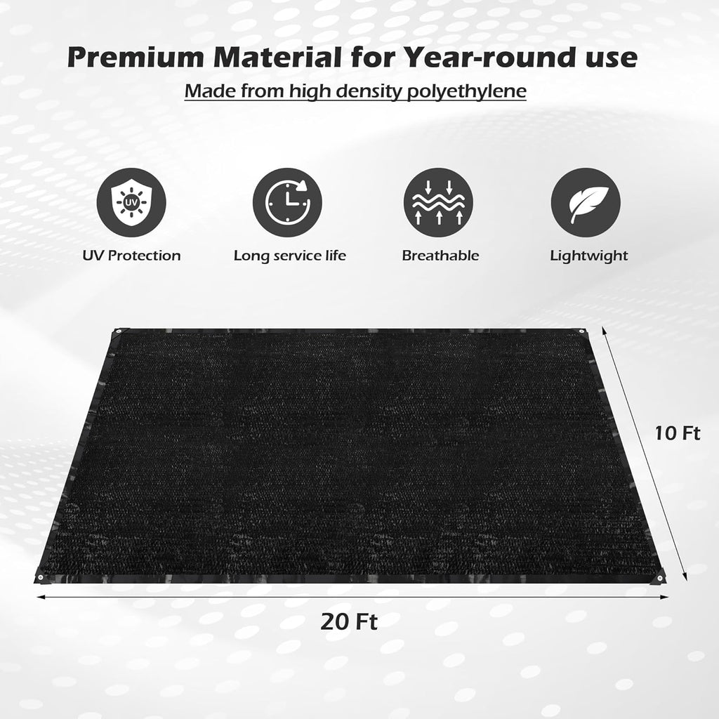 Garden expert 75% Black Shade Cloth 10x10FT Taped Edge with Grommets Sun Net Mesh for Garden Patio Backyard UV-Resistant
