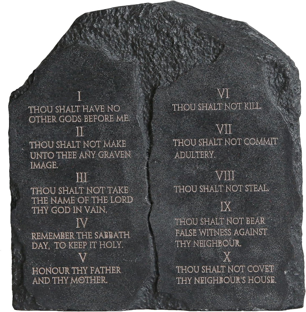 Ten Commandments Tabletop Decor - 6.8-Inch Black Stone Religious Sculpture for Home, Office, or Religious Decor Inspritional Table Decor
