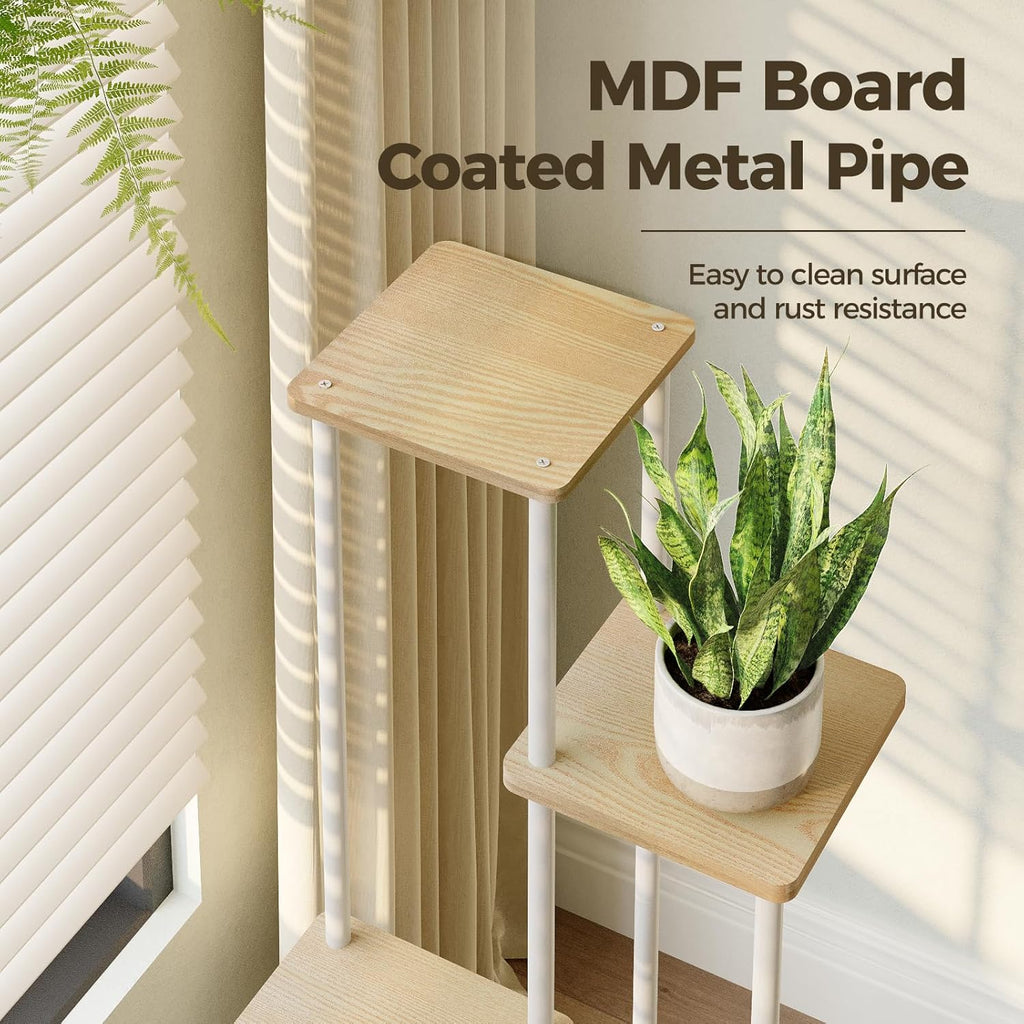 Bamworld White Plant Stand Indoor 5 Tier Plant Shelf for Multiple Plants Corner Flower Stand Metal Wood Plant Table for Patio Garden Balcony Living Room Bedroom