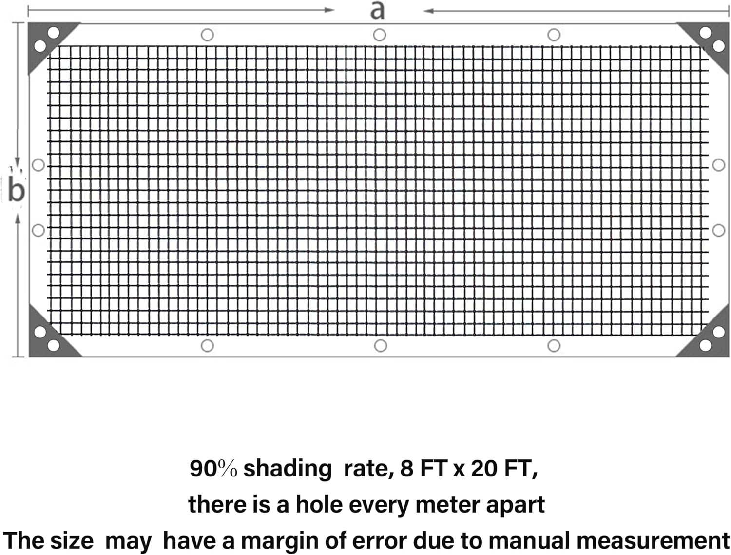 winemana Black Shade Cloth 90%, 8x20 FT Mesh Tarp - Garden Shade for Greenhouse, Patio, Vegetables, Plants Cover and Chicken Coops, Sun Shade Net for Outdoor Protection with Reinforced Grommets