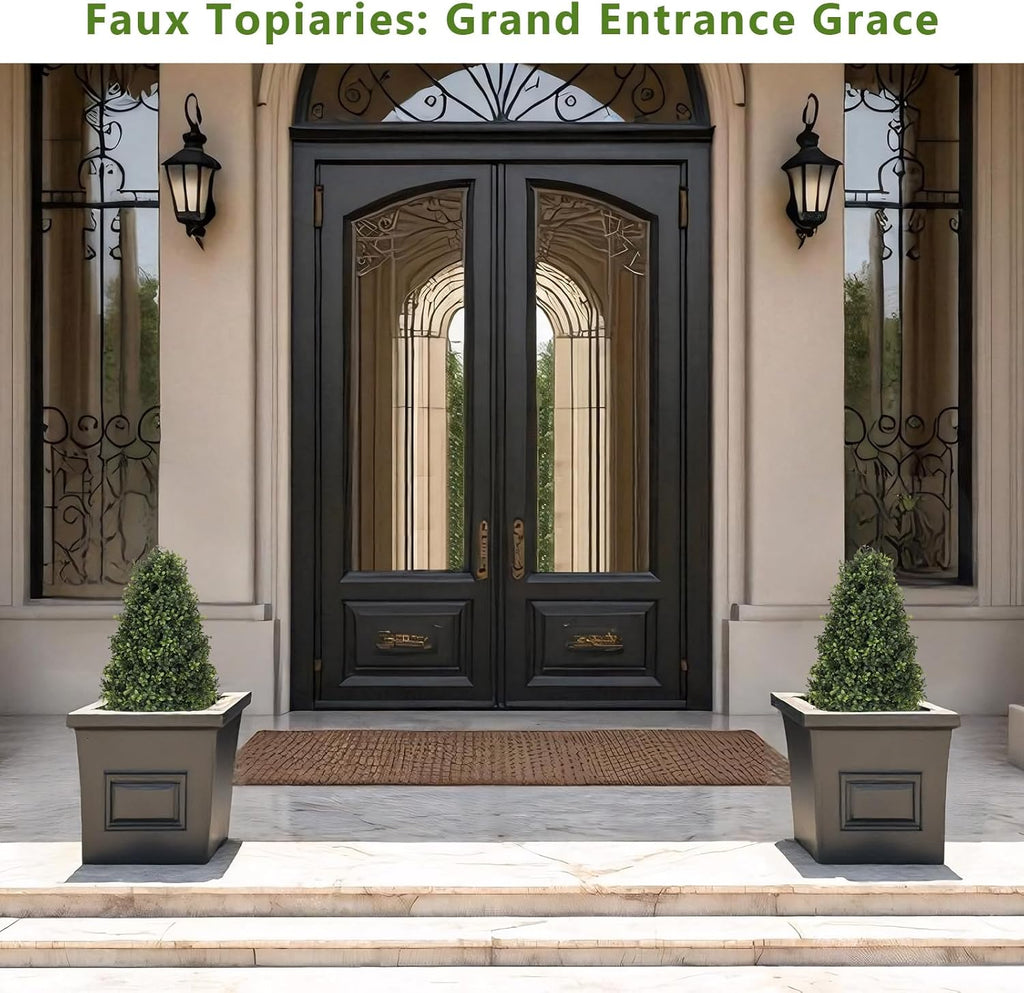 30" Boxwood Topiary Trees Artificial Outdoor Set of 2, UV Resistant Faux Plants for Front Porch Planters, Realistic Cone-Shaped Fake Bushes & Shrubs, 2.5ft Evergreen Decoration