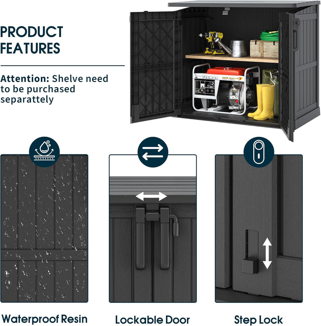 Outdoor Storage Cabinet 36 Cu Ft with Lockable Doors, Portable Horizontal Resin Storage Shed -Easy to Assemble, Waterproof Outdoor Storage Box for Backyards,Patios Black