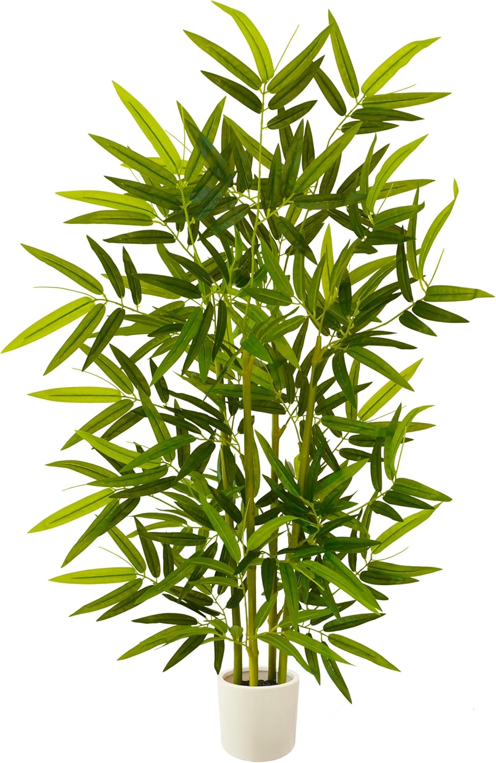 Artificial Bamboo Tree, 4ft Tall Faux Bamboo Plant with White Planter, Fake Trees with 4 Trunks and Lifelike Leaves for Indoor Outdoor Home Office Décor