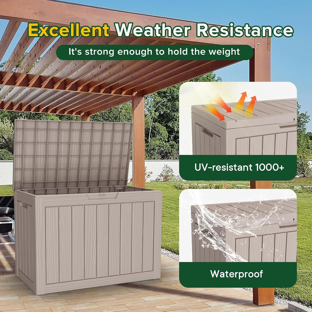 45GAL Brown Outdoor Storage Deck Box with Lock Hole – Waterproof, SGS - Tested UV Protection, Perfect for Patio Pillows & Pool Floats, Sturdy All - Weather Design