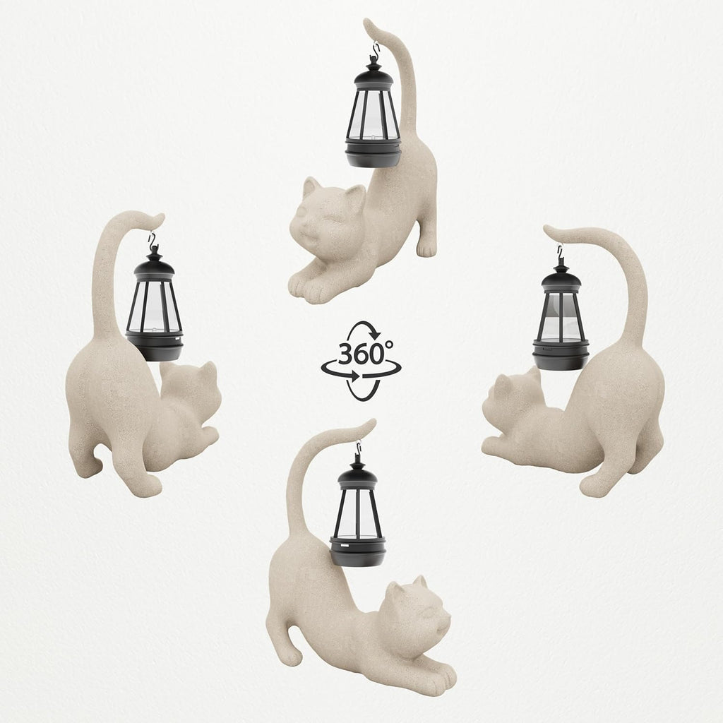 Solar Cat Garden Statue 10 Inch Porch Patio Decor for Outside Yard Decoration Outdoor Unique Housewarming Gardening Birthday Gifts for Cat Lovers Women Grandma