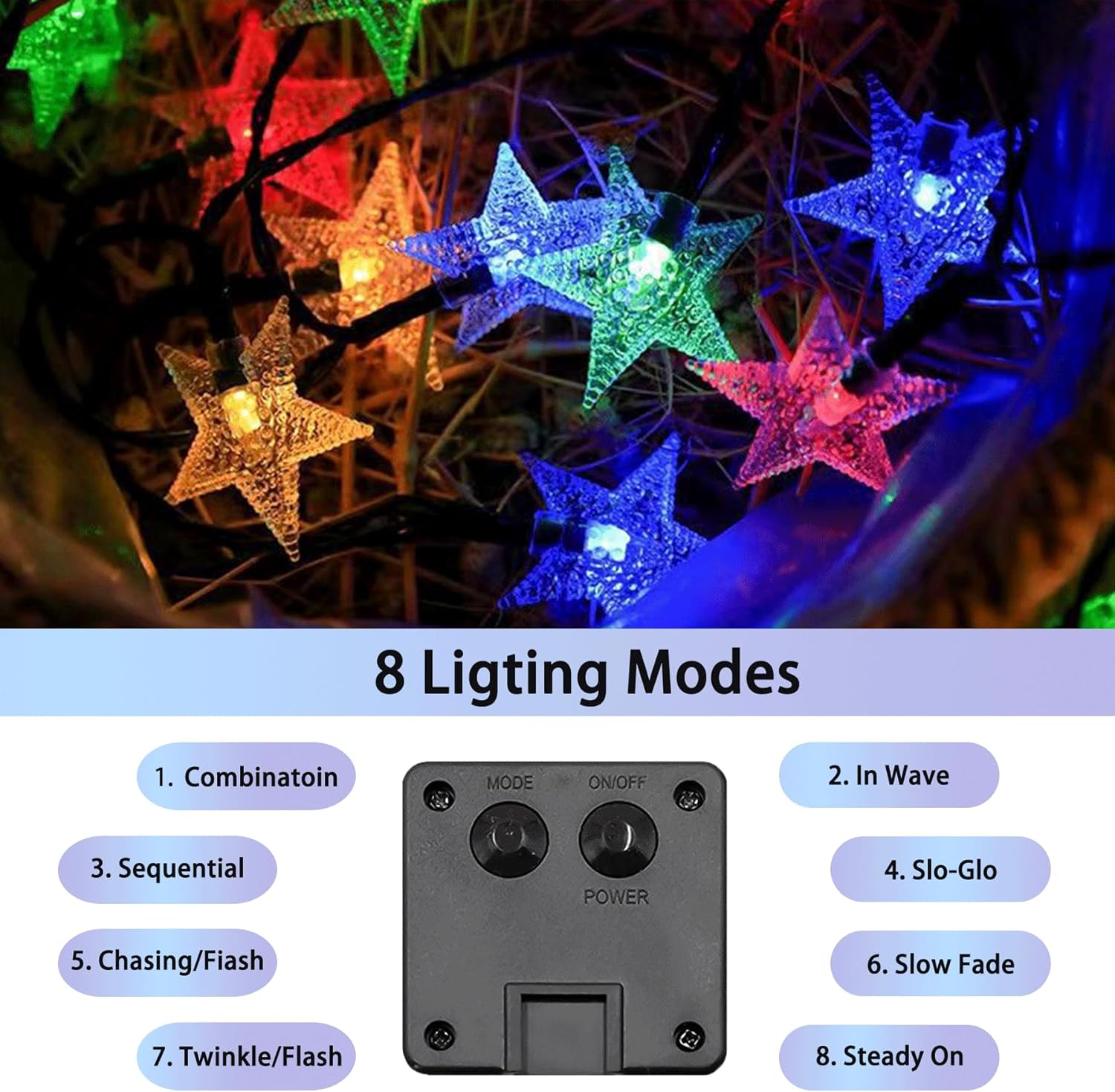 Twinkle Solar Star String Lights Outdoor Waterproof Fairy Lights 39FT 100 LED with 8 Lighting Modes for Camping Garden Wedding Party Tree Holidays Backyard Patio(Multicoloar)