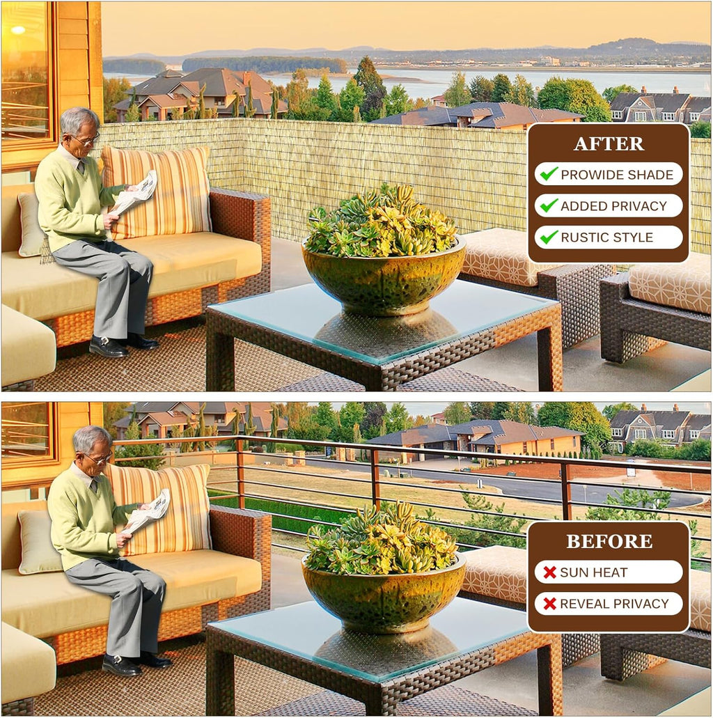 Natural Reed Fencing Rolls: Privacy Bamboo Fence 3/4/5/6ft High Roll Reed Screen, Decorative Bamboo Fencing for Outdoor Balcony Patio Garden Backyard,with Cable Zip Ties (Nature, 5x10ft)