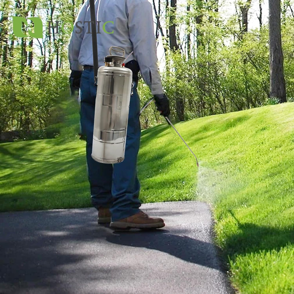 1 Gallon Stainless Steel Sprayer Hand Pump Sprayer with Pressure Gauge Safety Valve Adjustable Nozzle for Gardening Lawn and Cleaning