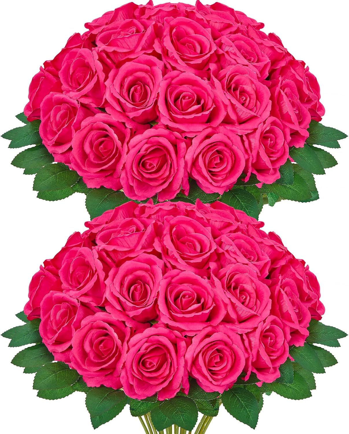 Serwalin 30pcs Artificial Silk Roses Flowers, Hot Pink Artificial Roses with Long Stems Bulk Realistic Fake Roses Flowers for DIY Wedding Bouquet Centerpieces Party Home Table Decor
