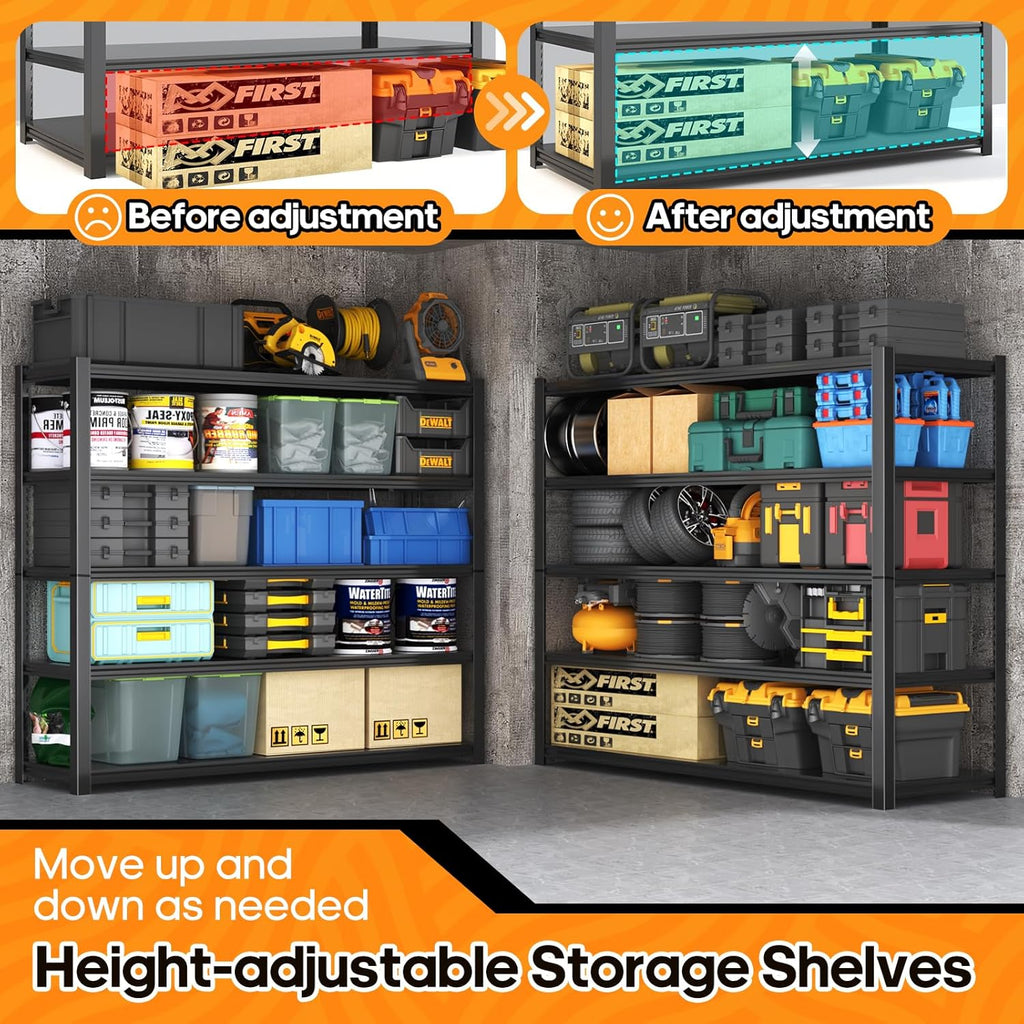 Garage Shelving Heavy Duty,5 Tier Adjustable Metal Shelving Storage Rack,Storage Shelves,48" Wx20 Dx72.2 H,Industrial Shelving Unit for Basement,Warehouse,Garage Organization.2 Pack