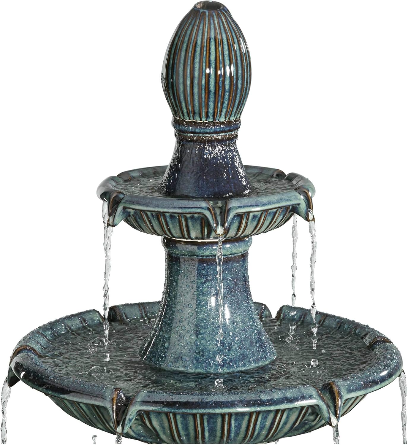 Formentera 46" High Large Italian Indoor Outdoor Decor Teal Blue Ceramic Floor Fountain with Light LED Waterfall 3-Tier Standing Water Feature for Outside Garden Patio Yard Backyard - John Timberland