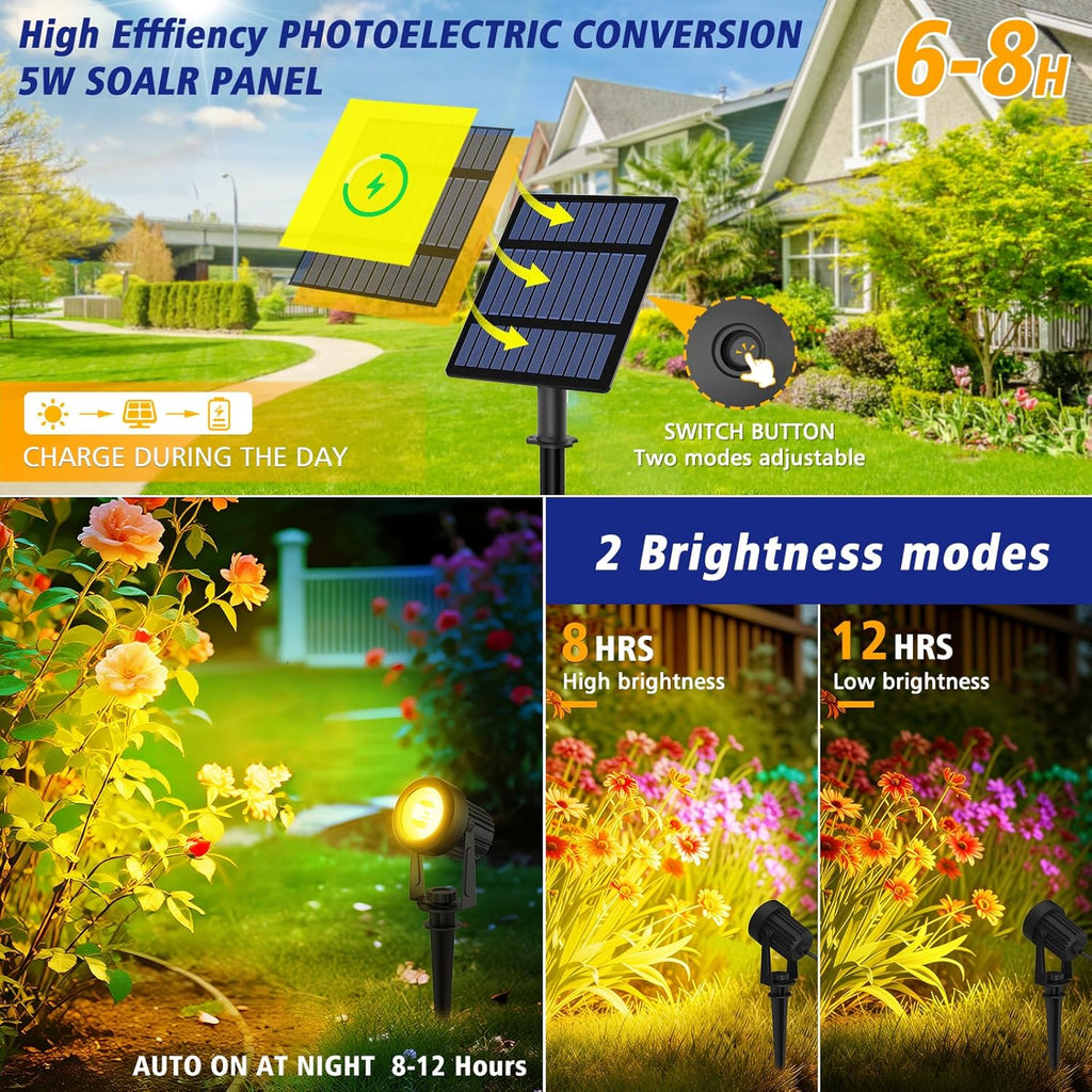 T-SUNUS Halloween Solar Spot Lights 6-in-1 Outdoor Warm White 3000K Landscape Spotlight IP65 Waterproof Separated Panel Spotlights with 9.8ft Cable Auto On/Off for Christmas Tree Lawn Driveway Pathway