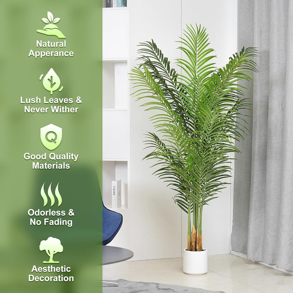Artificial Palm Tree for Home Decor Indoor 6Ft Large Tall Fake Plants Faux Tropical Areca Palm Silk Floor Plant in Pot Living Room Office Garden Decoration Housewarming Gift (2, 6 Feet)