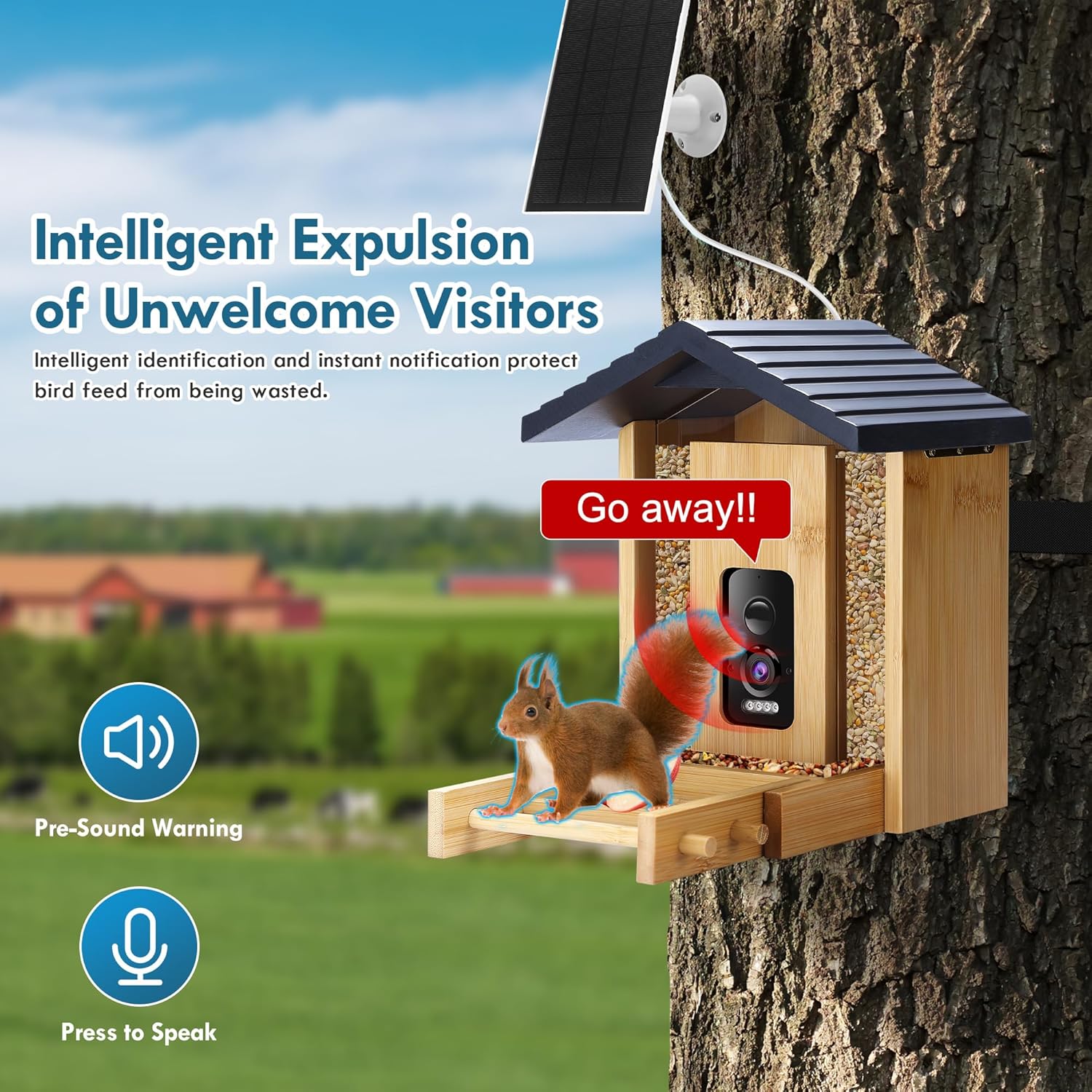 Bird Feeder, 5MP Solar-Powered Smart Bird Feeder with Camera, AI Identifies Birds 10000+, 2.4GHz, Color Night Vision, Instant Notification, Easy to Use, 1.5L Birds Feeders for Outdoor, Yard