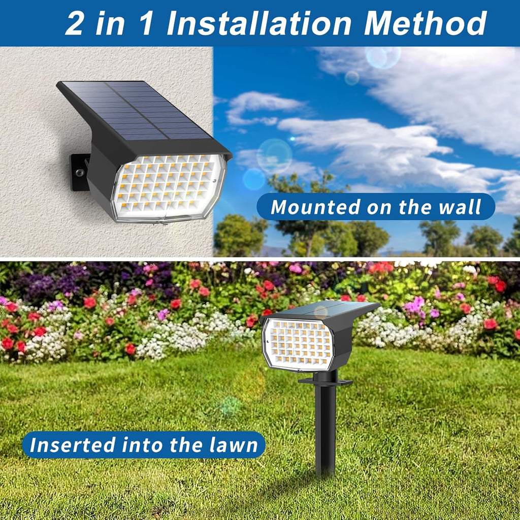 Solar Spot Lights Outdoor Waterproof IP65, 6 Pack Landscape Spotlights with 46 LEDs, 3 Modes Auto On/Off Solar Powered Flood Lights for Outside Pathway, Yard, Garden, Walkway (Cool White)