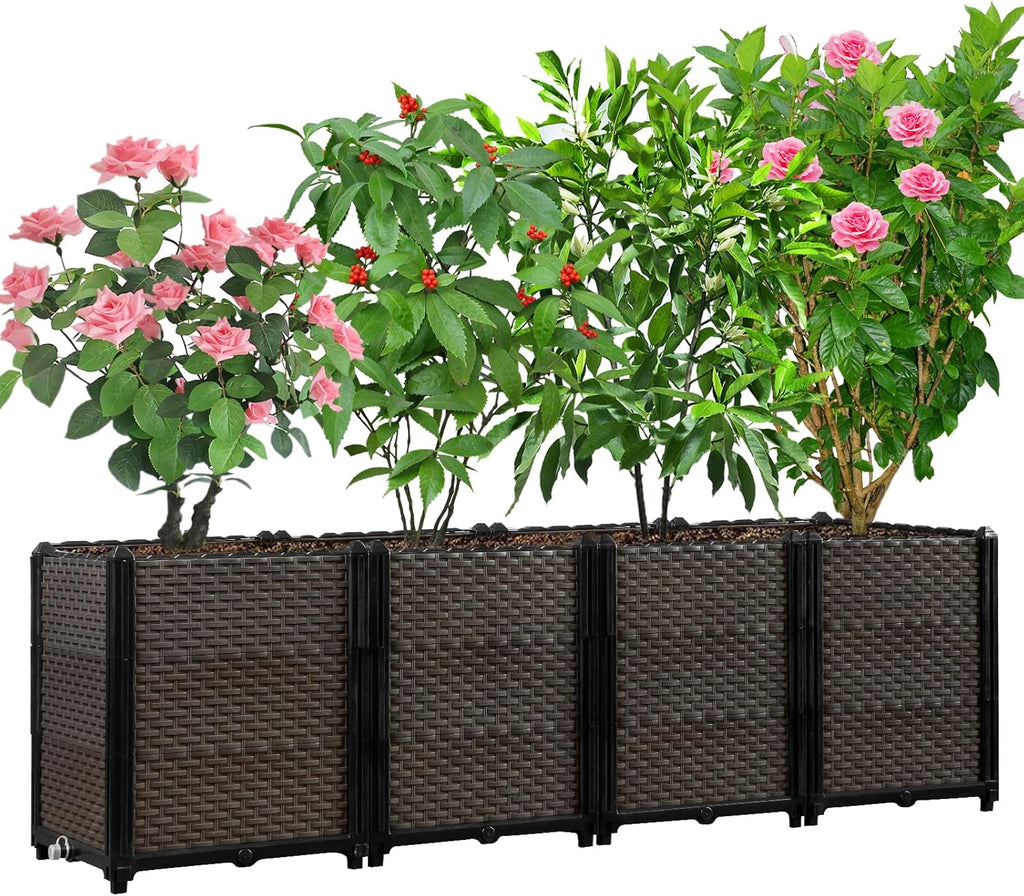 Large Raised Planter Box Outdoor Self Watering 62.9"x15.7"x19.7" , Deep Raised Garden Bed - Elevated Garden Box with Drainage Plug, Rectangular Garden Planter Perfect for Patio Balcony Deck