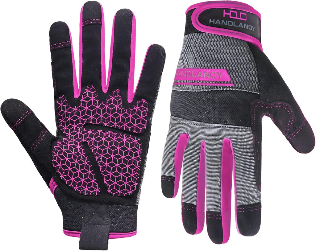 HANDLANDY Women Safety Work Gloves Utility Touch Screen Working Grip Glove for Yardwork Gardening Breathable Mechanic Gloves