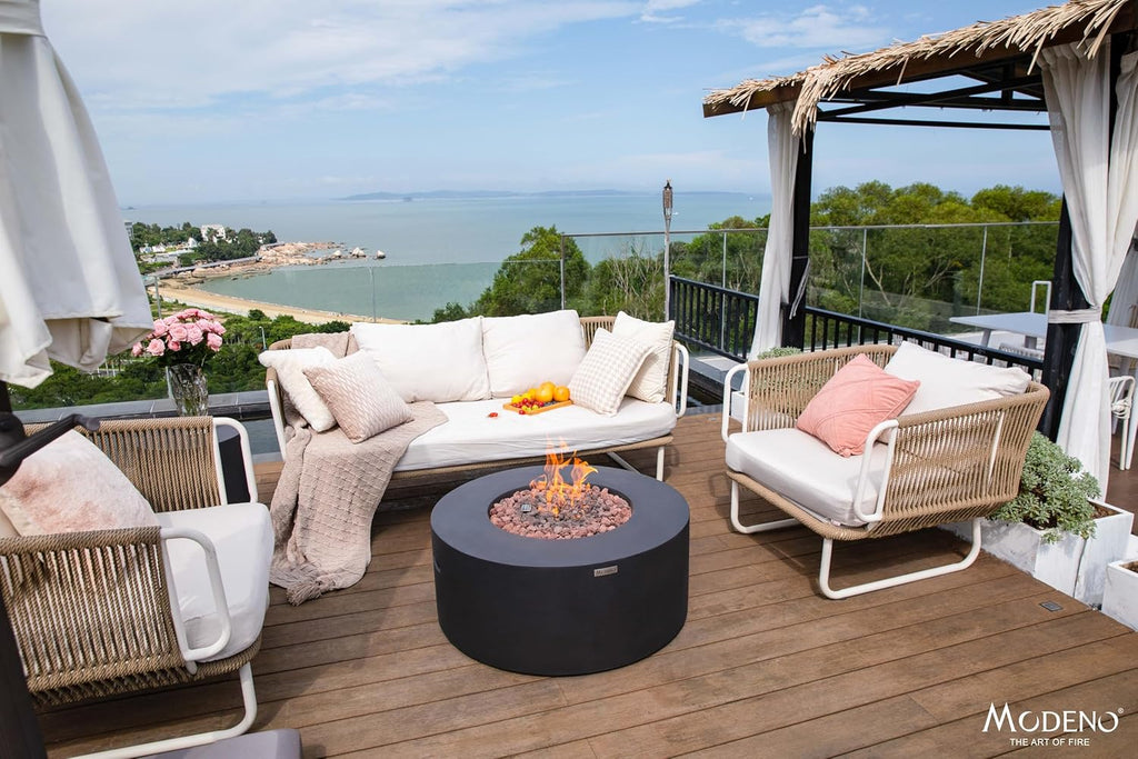 AMS Fireplace | Modeno | Venice | Firepit Table | Cover and Lava Rocks Included | (Fuel: Liquid Propane - Black)