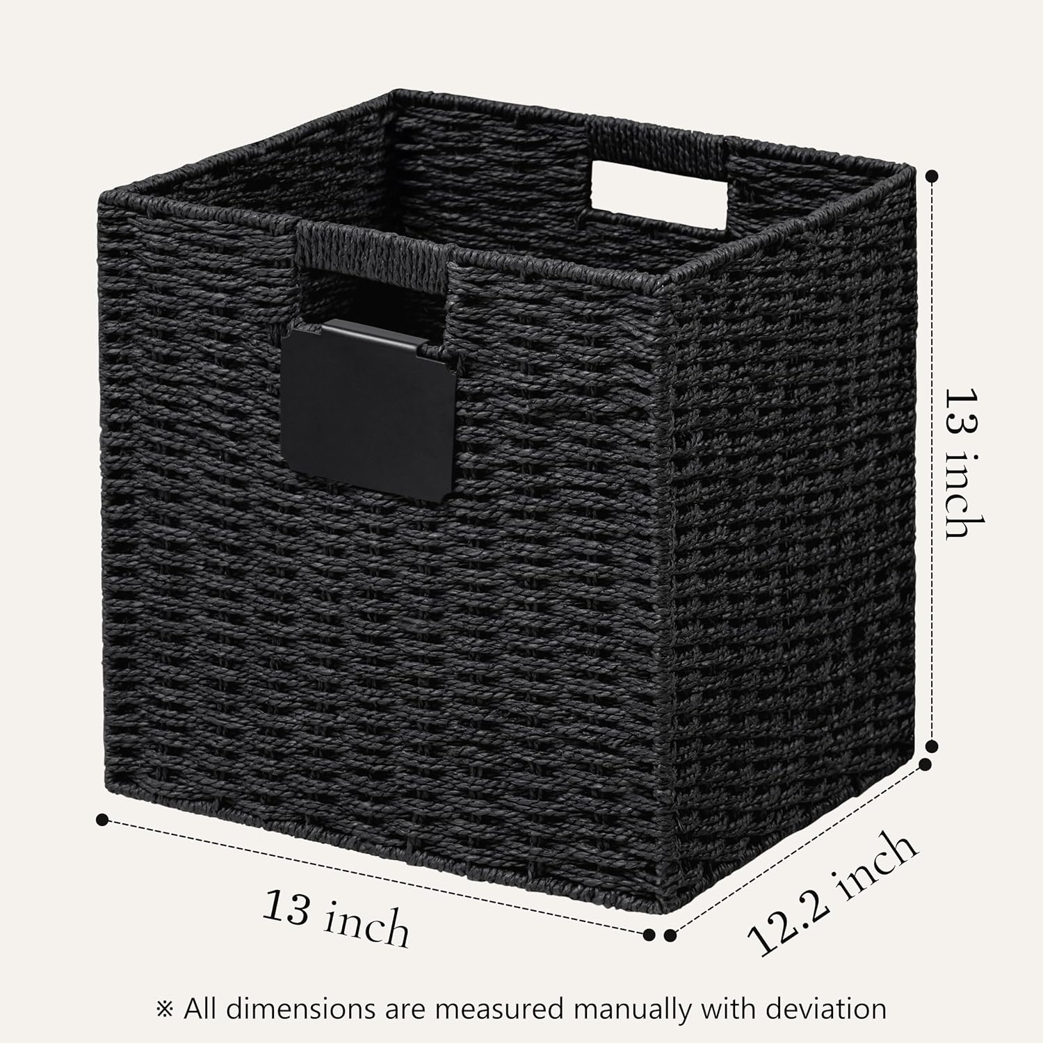 UBBCARE 4 Pack Wicker Basket, 13×13 Storage Cubes with Label, Foldable Cube Storage Bin with Handle, Square Storage Basket for Shelves, Woven Paper Rope Basket for Organizing, Black