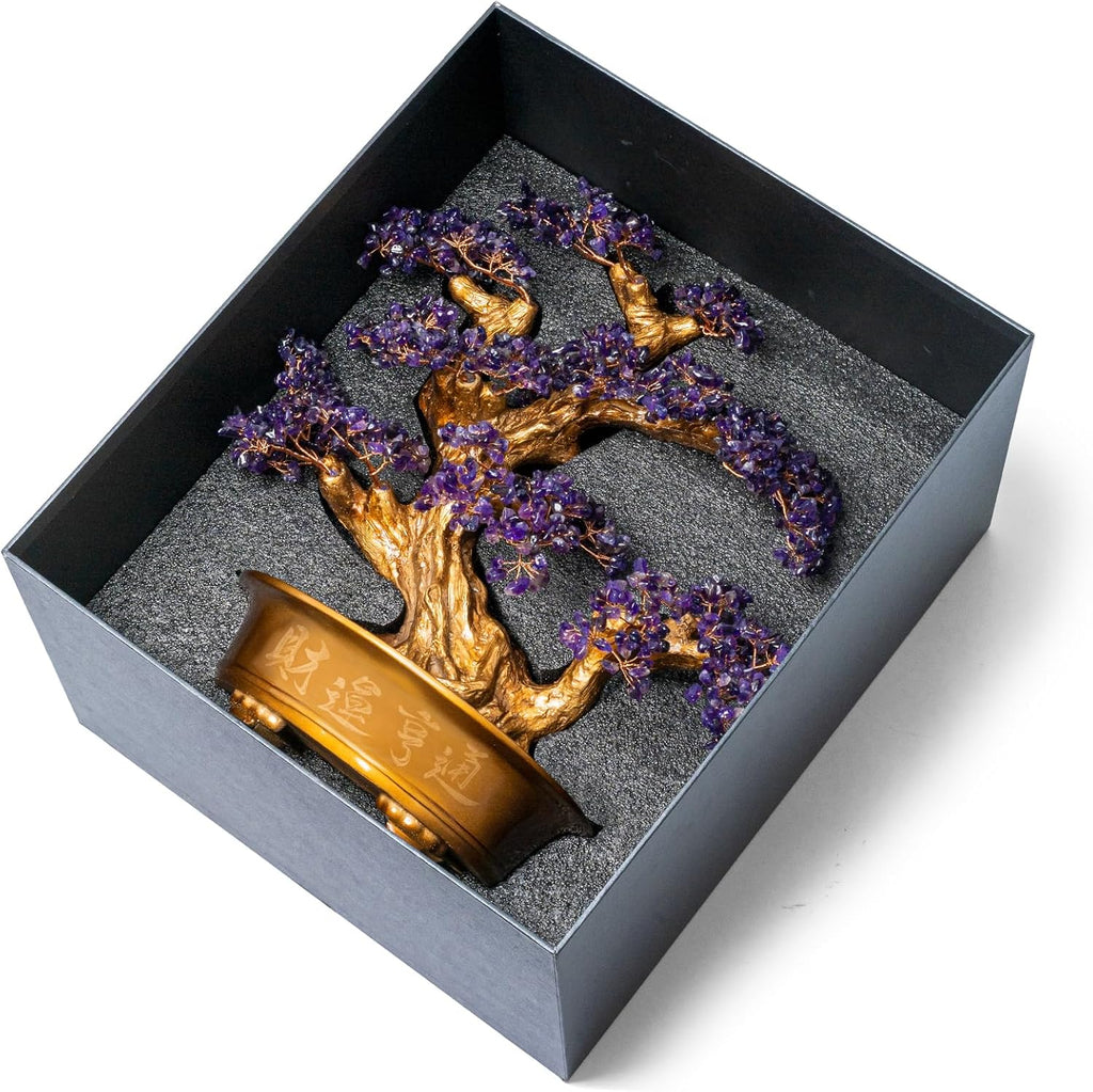 Natural Amethyst Gemstone Crystal Bonsai Tree of Life （1,350 Gemstone Count） Large Feng Shui Money Chakra Tree for Luck and Wealth Desk Decoration 20 Inches