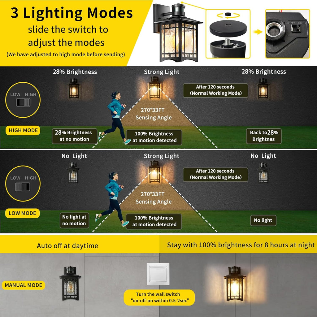 Dusk to Dawn Motion Sensor Light, Outdoor Light Fixture, Golden Wall Sconce Lighting, Front Porch Light, Exterior Lights for House Patio, Outside Door Lights, Wall Mount Anti-Rust Lantern