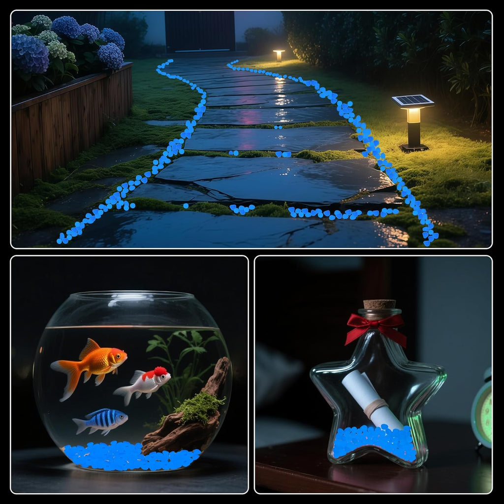 Glow in The Dark Rocks Outdoor Garden Pebbles Stones, 2.2Lbs Blue Fish Tank Glow Rocks Resin Glowing Pebbles for Garden/Aquarium/Planter/Walkway/Driveway