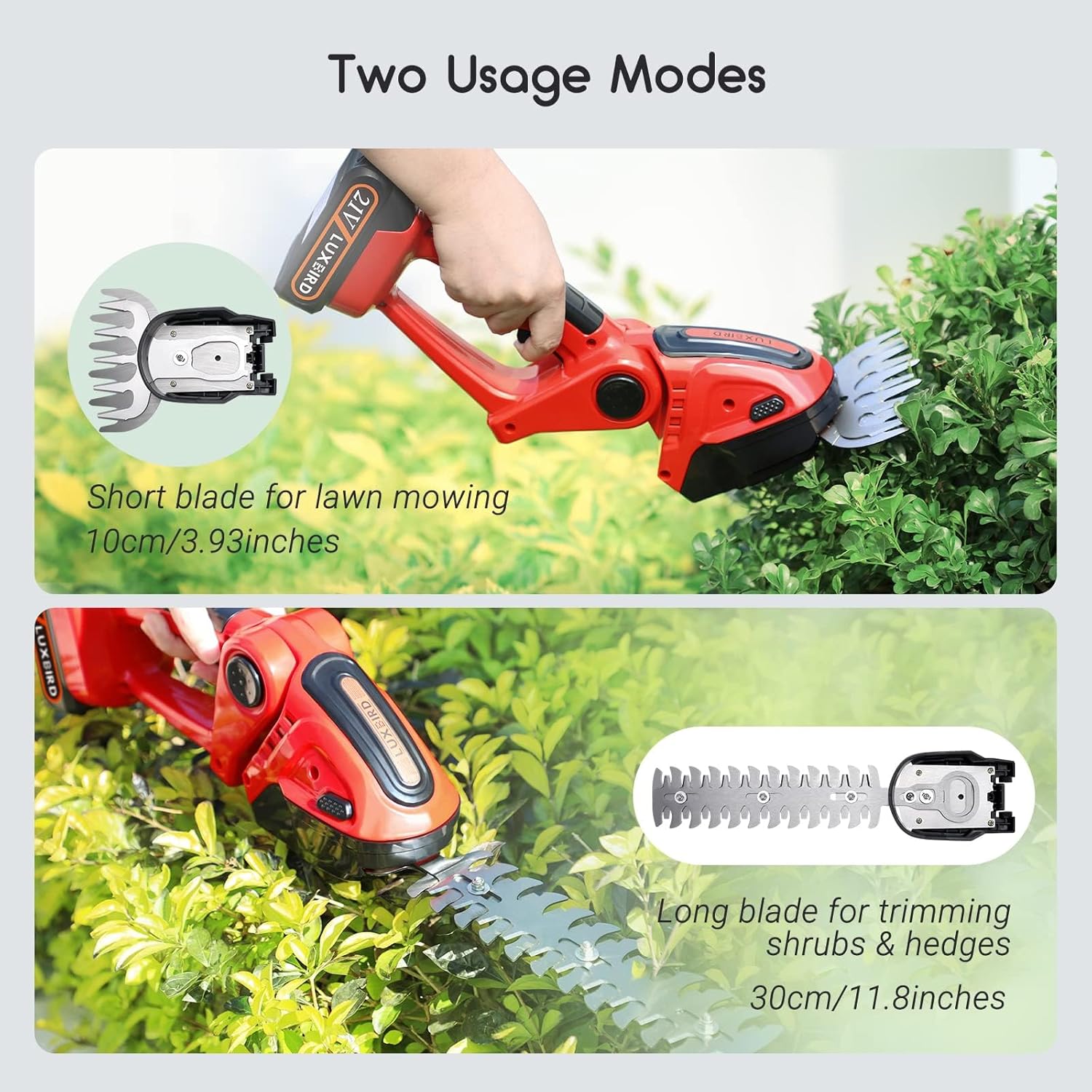 Lxubird Cordless Grass Shears, 2-in-1 Mini Hedge Trimmer Cordless,Light Handheld Grass Trimmer, Electric Shrub Trimmer with 2Pcs Rechargeable Batteries with Case