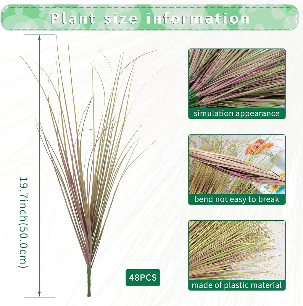 48Pcs Artificial Grass Plants, Faux Shrubs Wheat Grass, Artificial Tall Grass Fake Plants for Outdoor Decor,Artificial Greenery Stems Weed for Room Indoor Home Decor（Light Purple）