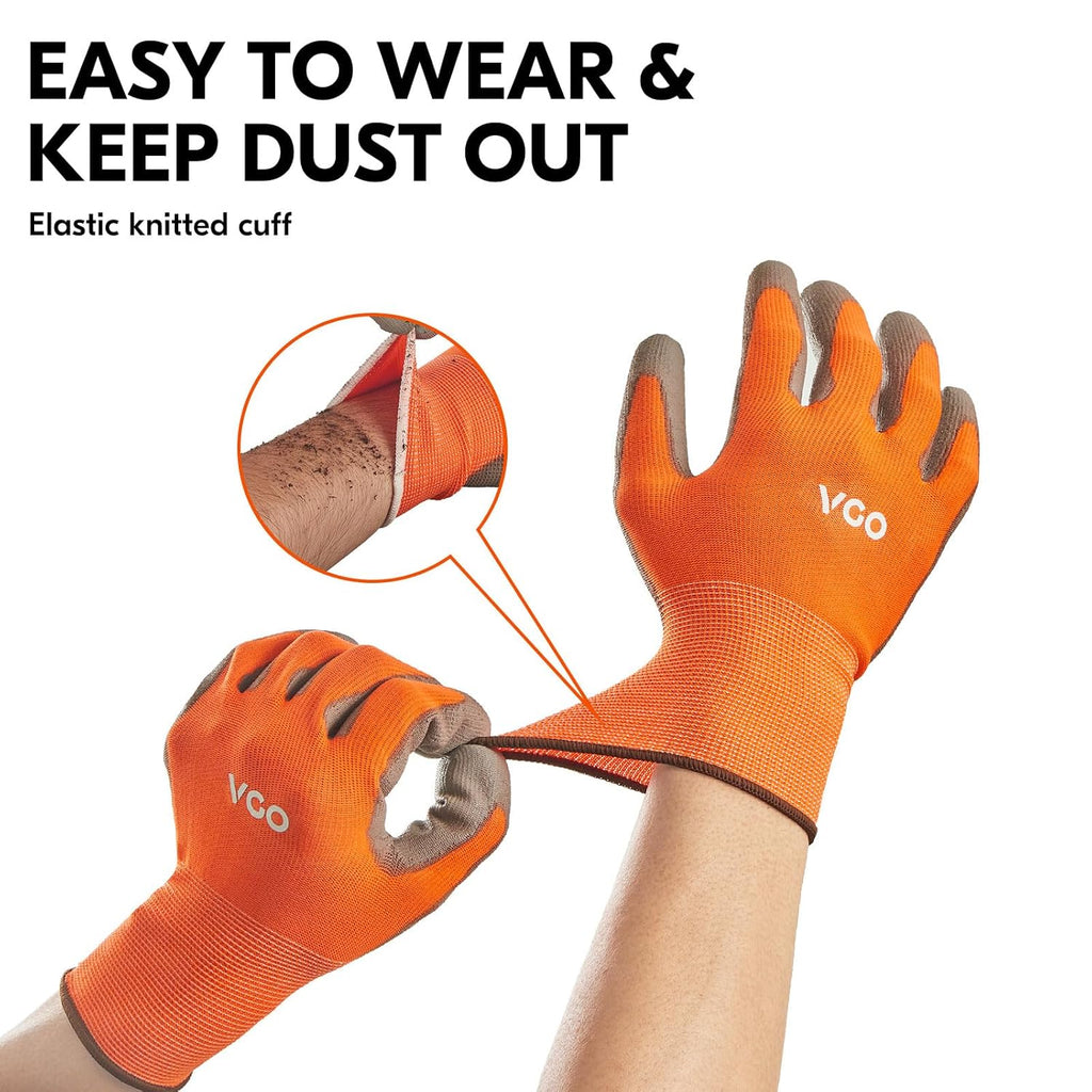 Vgo... 15-Pairs Safety Work Gloves, Gardening Gloves, Polyurethane Coated, Dipping Gloves, Latex Free (Size M,Orange, PU2103)