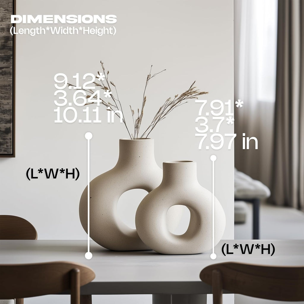 NOBULA White Ceramic Donut Vases – Modern Home Decor for Living Room, Bedroom & Table Centerpiece - Minimalist Nordic – Unique Vases for Olive Plant & Flowers – Decorative Coffee Table Vase Set of 2