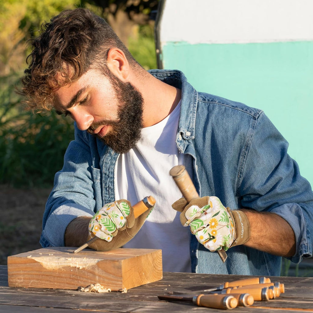 HLDD HANDLANDY Work Gloves for Women and Ladies, Leather Gardening Gloves Flexible Mechanic Working Gloves