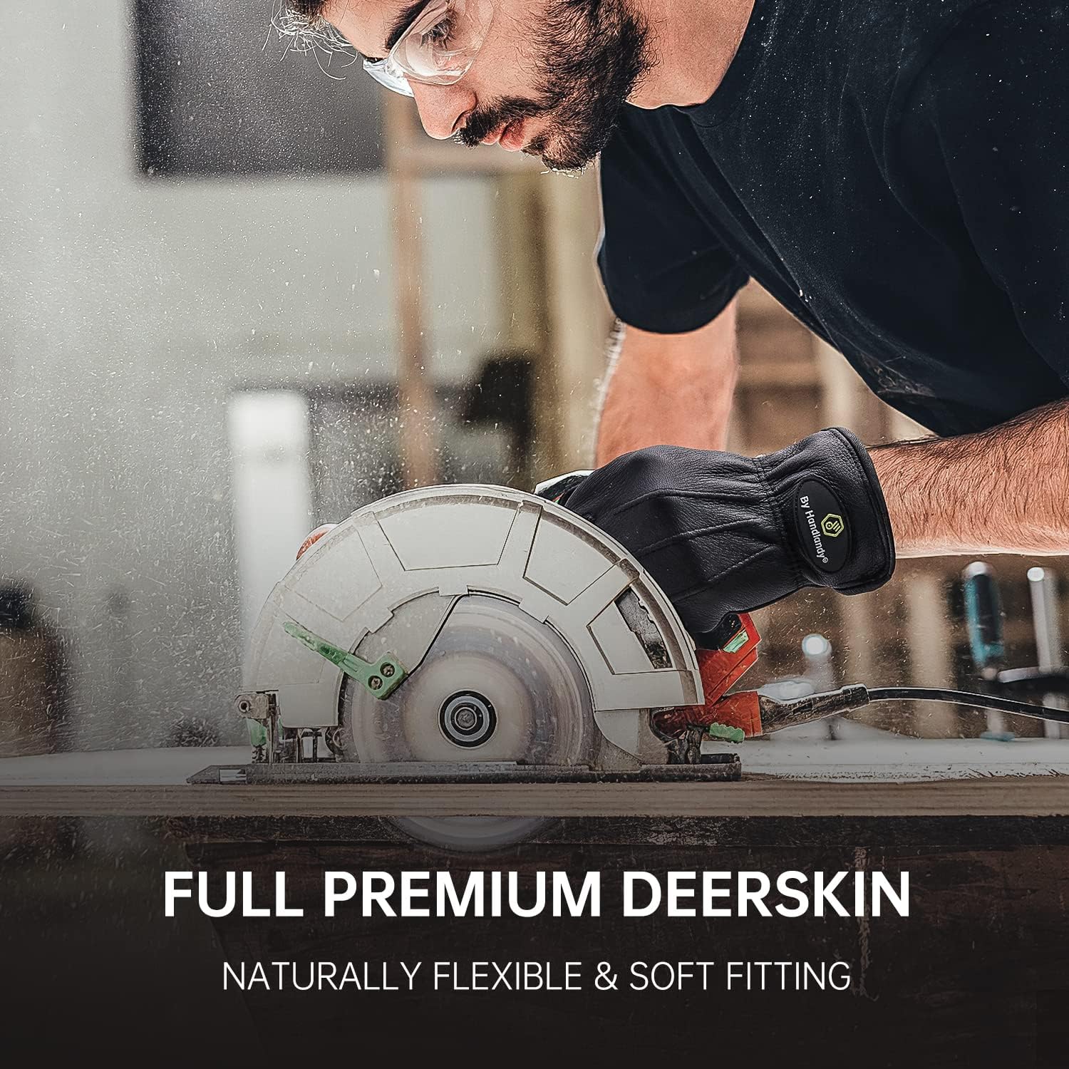 HLDD HANDLANDY Leather Work Gloves for Men & Women, Adjustable Wrist Cowhide Gardening Glove with Reinforced Palm for Driver