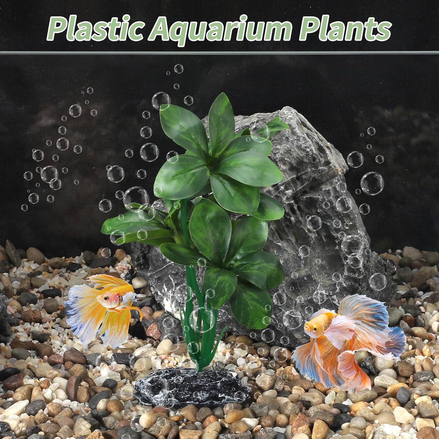 Aquarium Plastic Plants, Reptile Plant Decoration, Aquatic Plant Resin Decor, Betta Fish Tank Realistic Plants for Aquarium, 7.28" Height, Green