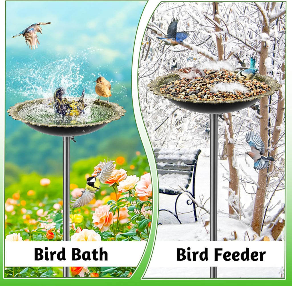 MeyRoliz Metal Bird Bath for Outside, Detachable Bird Feeders Bath Bowl with 5 Prong Base Stand, Freestanding Birdbath Birdfeeder for Garden Yard Lawn Decor (Dark-Green)