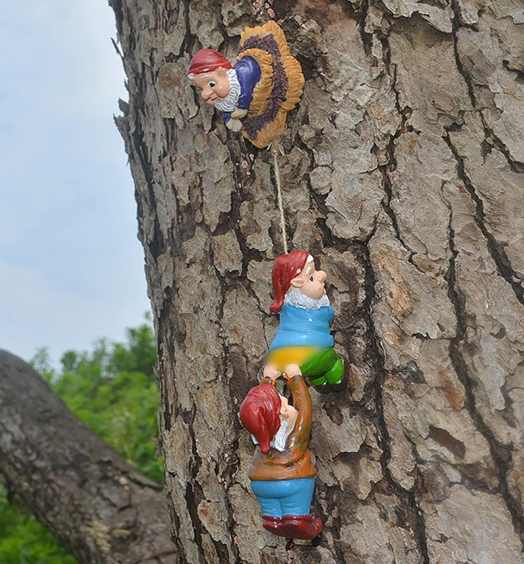 Climbing Rope Gnomes Garden Statue,Gnom Statue Resin Garden Gnome Tree Hugger Outdoor Decor Accessories,Miniature Figurines Micro Garden Gnome Landscape Figurine for Lawn Balcony Patio